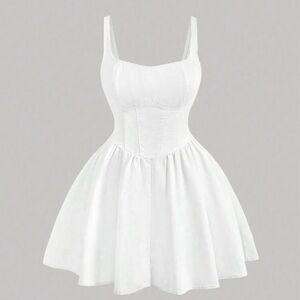 SHEIN MOD Size 0XL A-Line Denim Dress With Cinched Waist and flared skirt